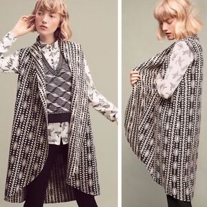 Anthropologie MOTH XS/S Geometric Pattern Wool Blend Open Front Vest. Boho Chic